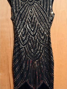 Black Sequin Art Deco Evening Dress